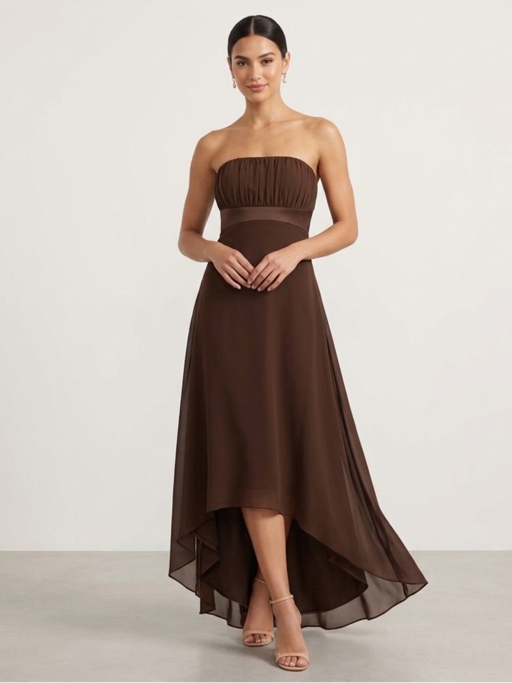 Alfred Angelo Y2K Chocolate Brown Formal Strapless High-low Event Dress Size 4
